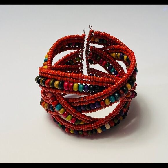 Beautiful Burnt Orange Beaded Cuff Bracelet - Picture 2 of 2